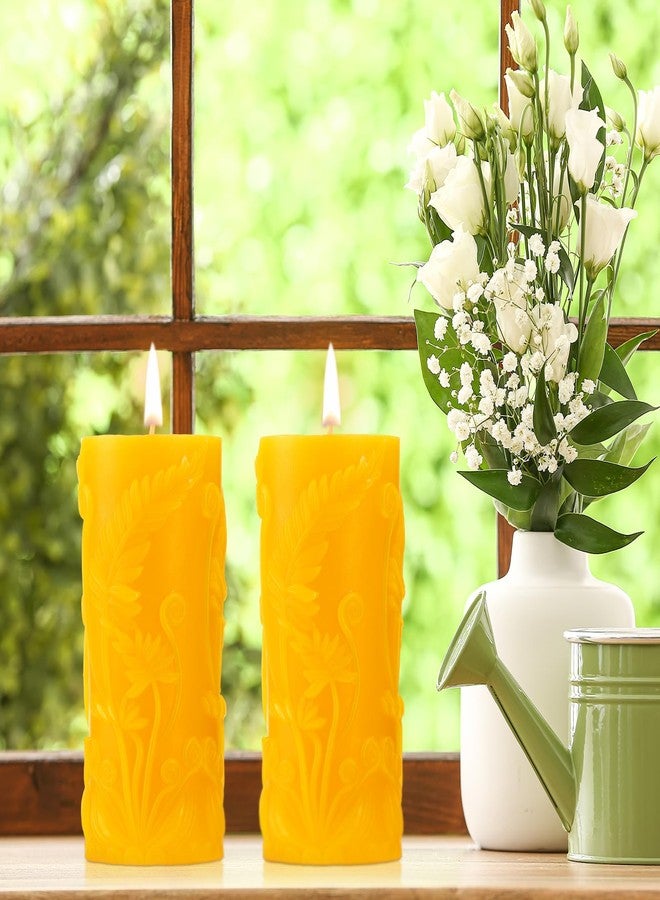Conelist 2 Pcs Floral Beeswax Pillar Candles,4.6x2.1 Inch, Long Burning, Flower Candle 100 Percent Natural Beeswax Candles for Wedding Gift Relax Home Decor - Image 4